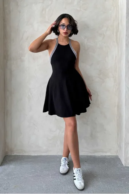 Striped Sleeveless Dress - Black | Topshow