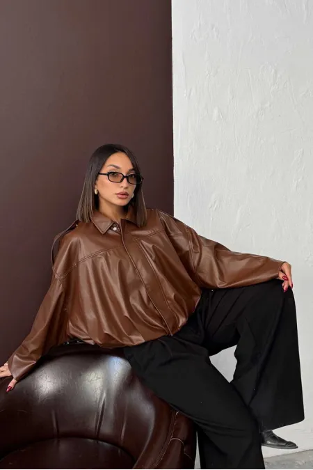 F 2035 FAUX LEATHER JACKET - BROWN