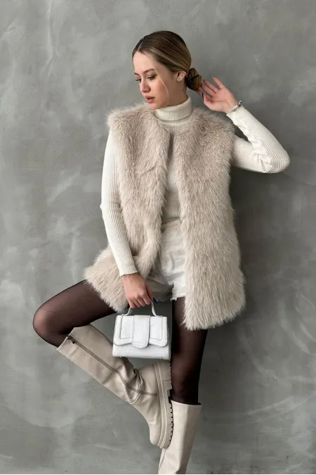 Topshow Taş Tüylü Toptan Yelek | F1567