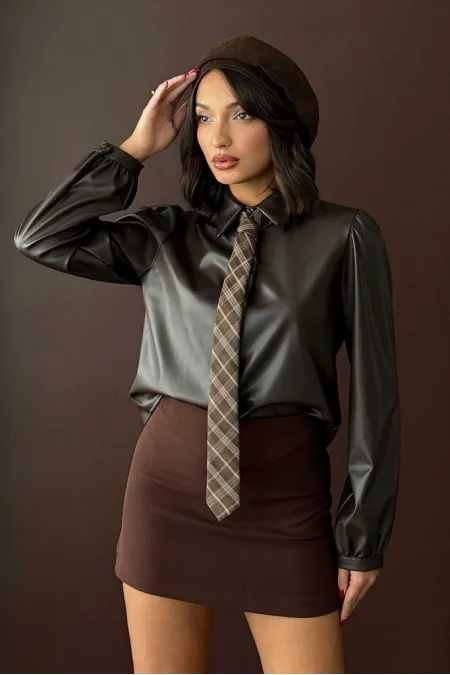 Chemises en similicuir Topshow en gros - Prune | F2044