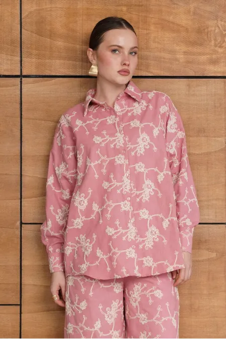 Embroidered Shirt - Pink | F1951 - Topshow