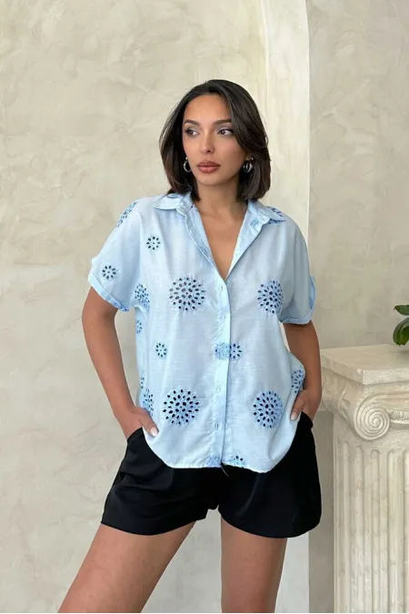 Embroidered Shirt - Blue | Topshow