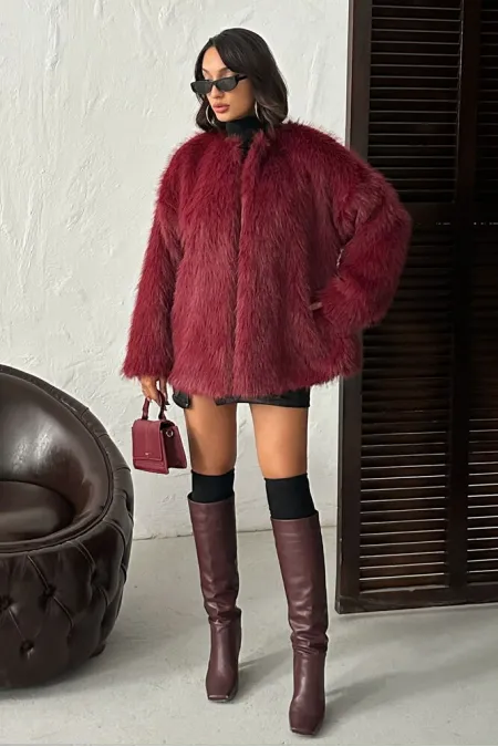 Veste en fausse fourrure bordeaux (vente en gros) | TOPSHOW | F1608