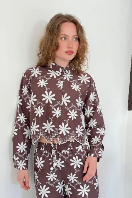 F 1932 Embroidered Shirt - Coffee F 1932 Embroidered Shirt - Coffee