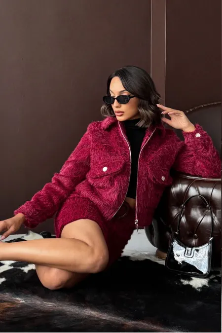 Topshow - Veste femme aspect fourrure (vente en gros) - Bordeaux