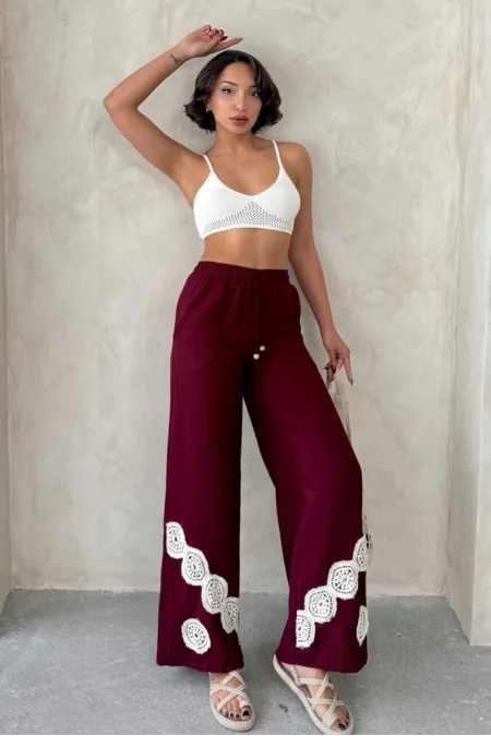 Bağcıklı Toptan Pantolon - Bordo | Topshow