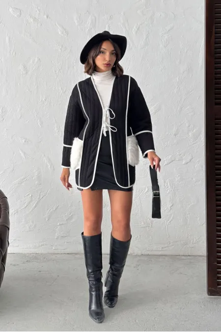 Topshow - Vente en gros de vestes matelassées avec poches en peluche - Noires