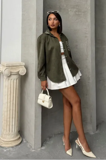 Wholesale Shirt with Stone Pocket - Khaki | TOPSHOW | F1617