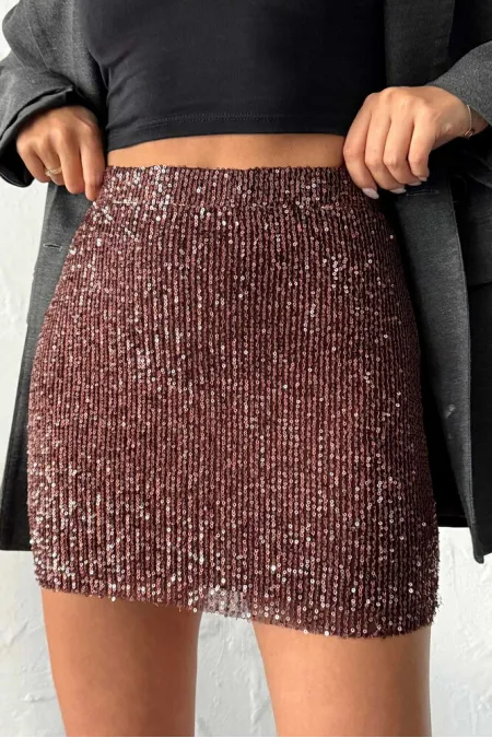 F 1980 SEQUINED SKIRT - BROWN