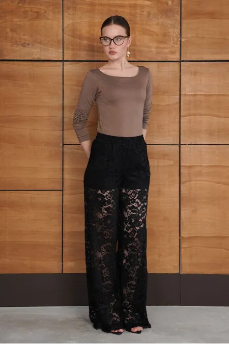 Embroidered Trousers - Black | D2967 - Topshow