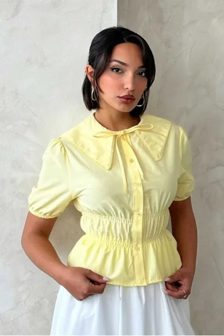 Chemise froncée avec détail au col - Topshow jaune