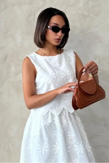 Embroidered Sleeveless Blouse - Cream | Topshow