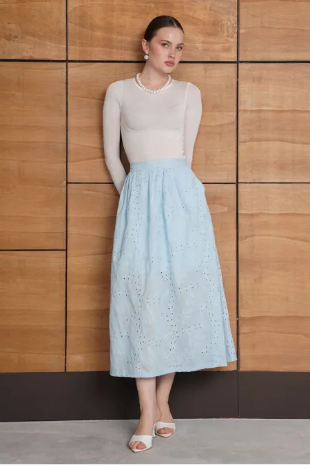 Embroidered Long Skirt - Blue | F2080 - Topshow