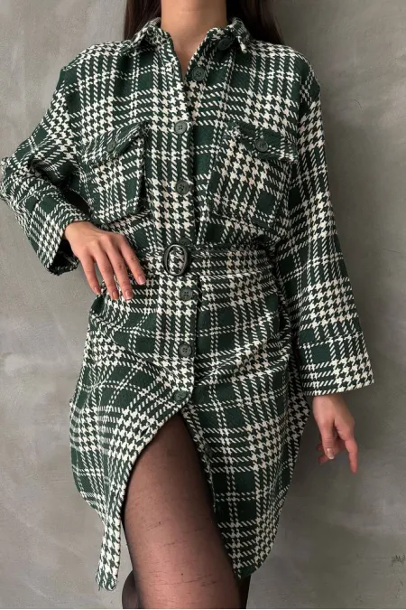 Plaid Wholesale Dresses - Emerald Plaid | TOPSHOW | F1118