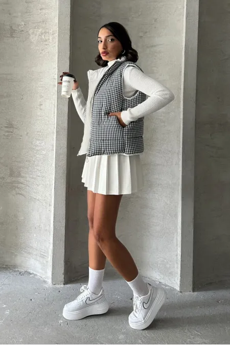 Gilet gonflable en fibre à motif Pitikale - Noir | TOPSHOW | F1740