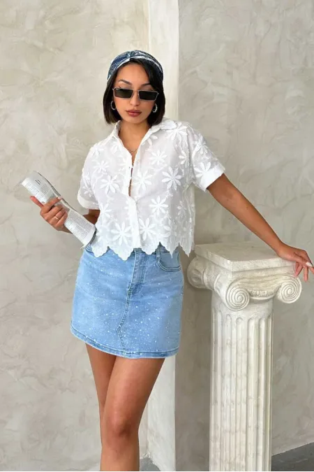 Chemise brodée - Topshow crème