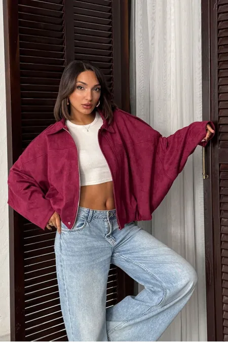 Topshow Scuba Suede Coat - Claret Red | F2017