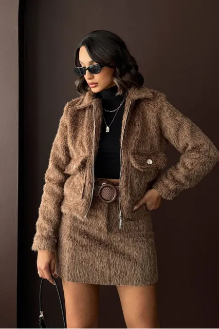 Topshow - Veste femme aspect fourrure (vente en gros) - Marron clair