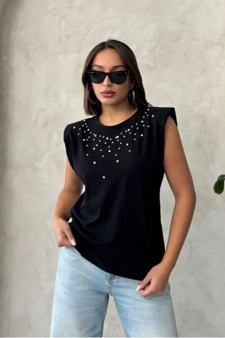 Wholesale Blouse with Stone Detail - Black | Topshow