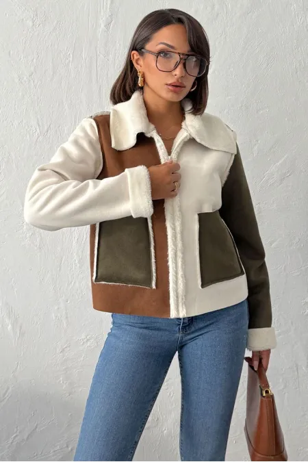 Topshow - Vente en gros de manteaux en daim laminés fourrure de lapin - Crème, kaki, beige