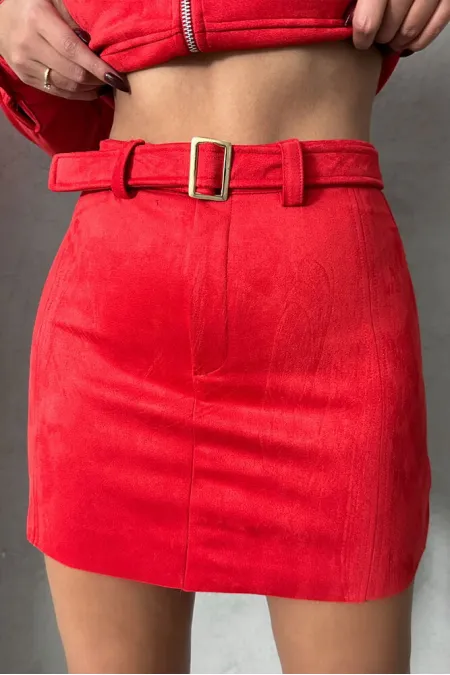 Jupe ceinturée en gros - Rouge | TOPSHOW | F1801