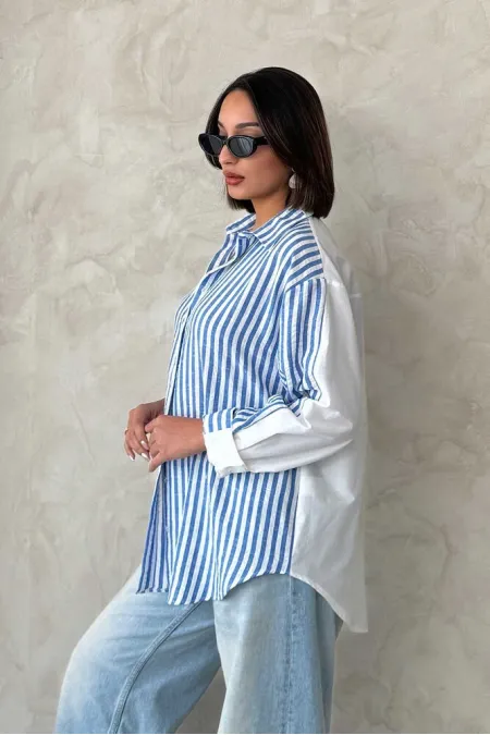 Striped Linen Shirt - Light Blue | Topshow | F1919