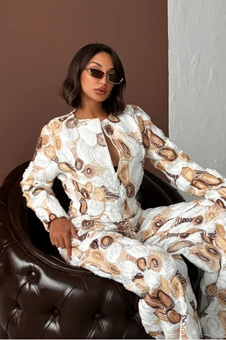 Veste zippée à motifs Topshow Wholesale – Style chic et moderne – Marron | F1975