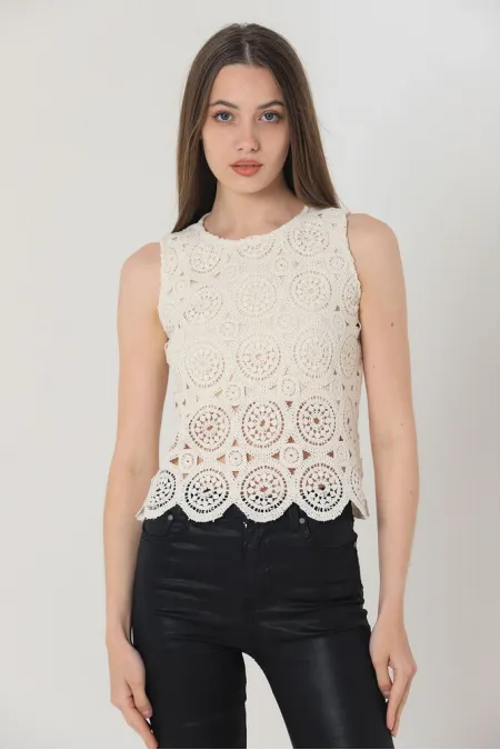 T-shirt à manches zéro et col rond en dentelle, vente en gros - Brut | TOPSHOW