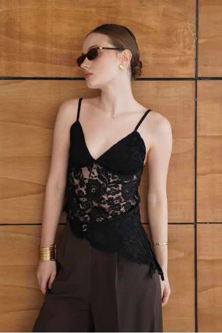 Strappy Embroidered Blouse - Black | D2965 - Topshow