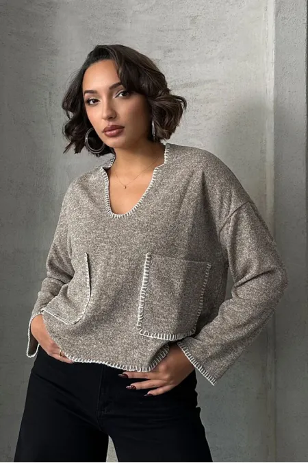 Shepherd's Stitched Knitwear Wholesale Blouse - Beige | TOPSHOW | F1652