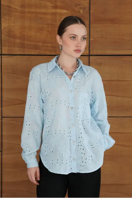 Corded Wholesale Shirts - Blue | F2079 - Topshow