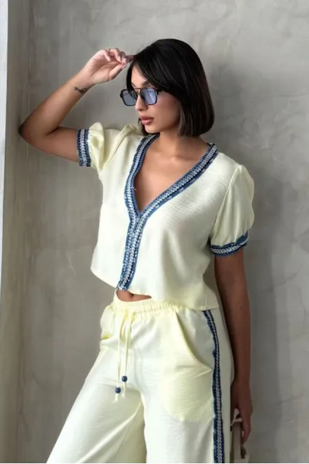 Veste en jean jaune à détails | Topshow