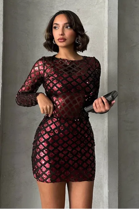 Blouse à sequins en gros - Bordeaux | TOPSHOW | F1619