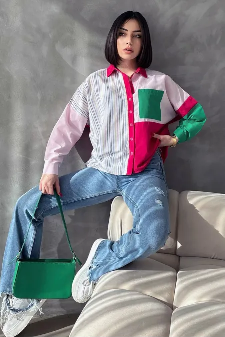 Striped Piece Wholesale Shirt - Colorful Stripes | TOPSHOW | F1461