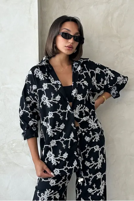 Embroidered Shirt - Black | Topshow | F1951