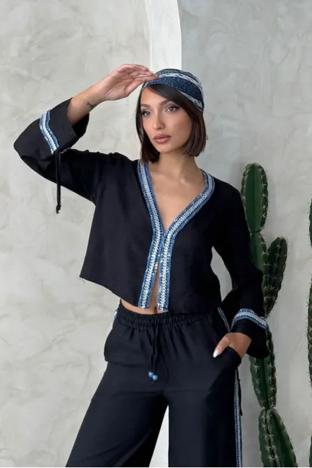 Chemise rayée en denim noir en gros | Topshow | F1888