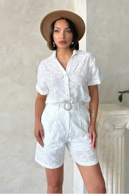 Chemise en voile brodée - Topshow crème