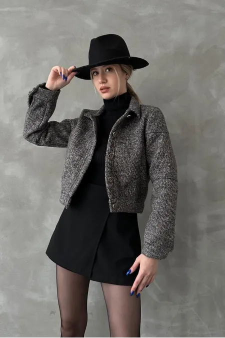 Manteau à boutons en gros - Noir | TOPSHOW | F1547