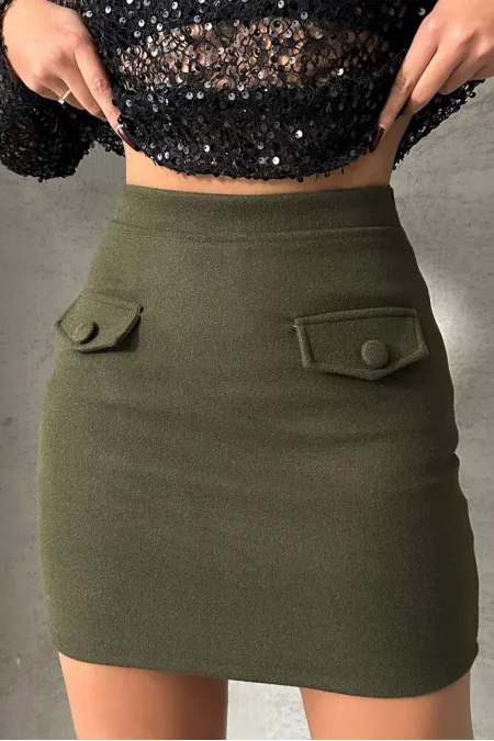 Above Knee Wholesale Skirt - Khaki | TOPSHOW | F1283