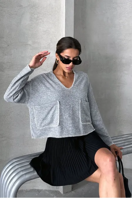 Shepherd's Stitched Knitwear Wholesale Blouse - Gray | TOPSHOW | F1652