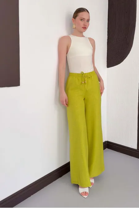 Fıstık Yeşili Keten Toptan Pantolon | D2381 Topshow