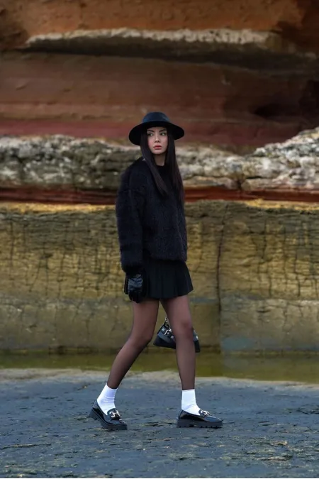 TOPSHOW Siyah Suni Kürk Toptan Ceket | F1640