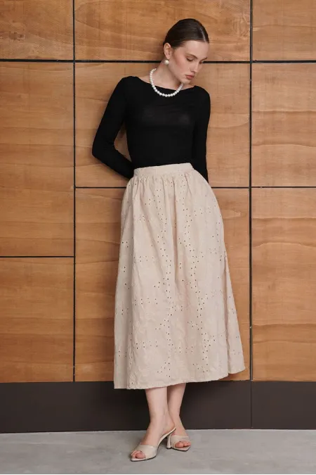 Embroidered Long Skirt - Stone | F2080 - Topshow