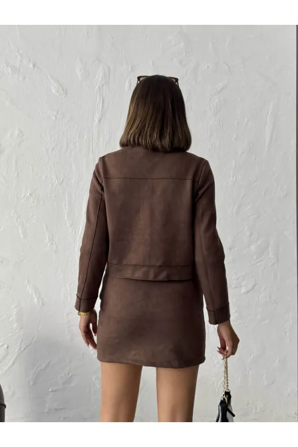Veste Topshow en daim marron à poches (vente en gros)