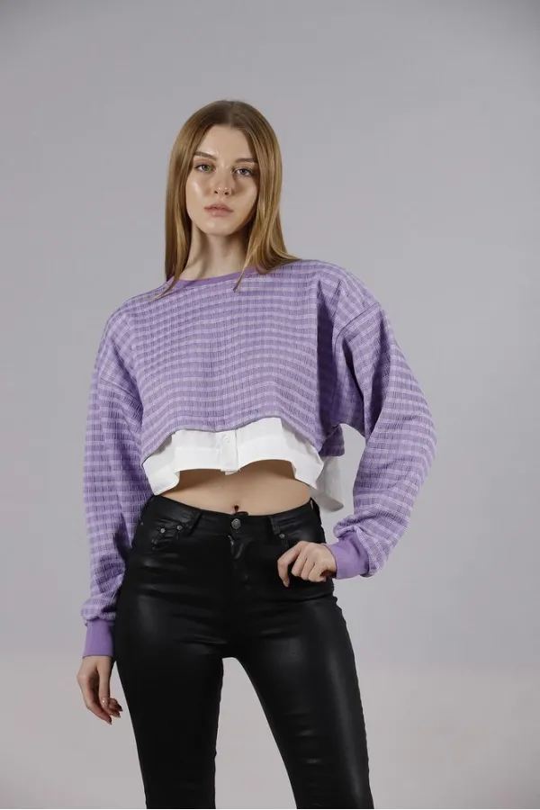 Blouse courte F en gros - Lilas | TOPSHOW | F1544