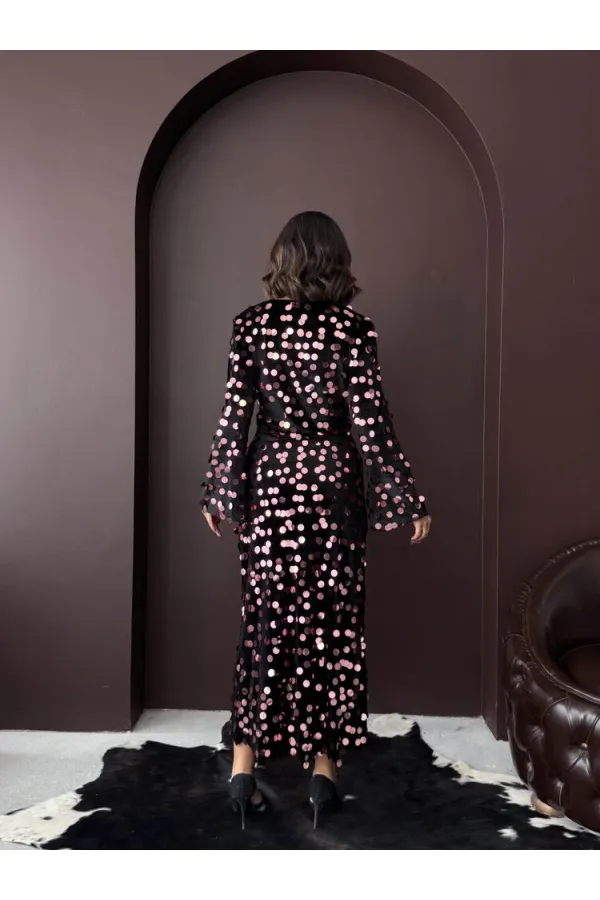 Topshow - Wholesale Sequined Velvet Blouse - Black Pink