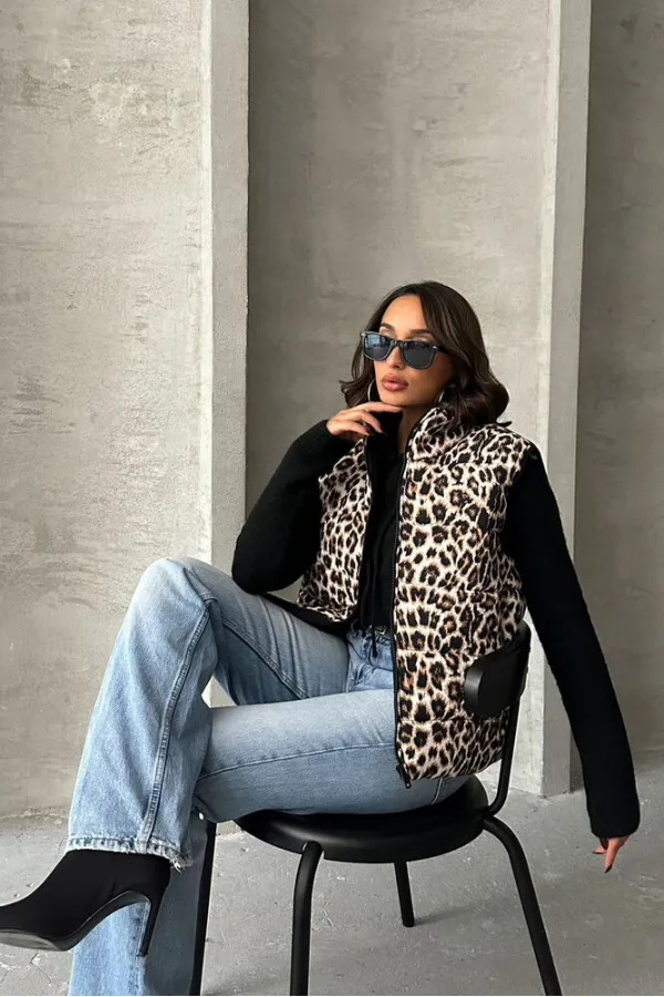 Kapitone Toptan Yelek - Leopar | TOPSHOW | F1785