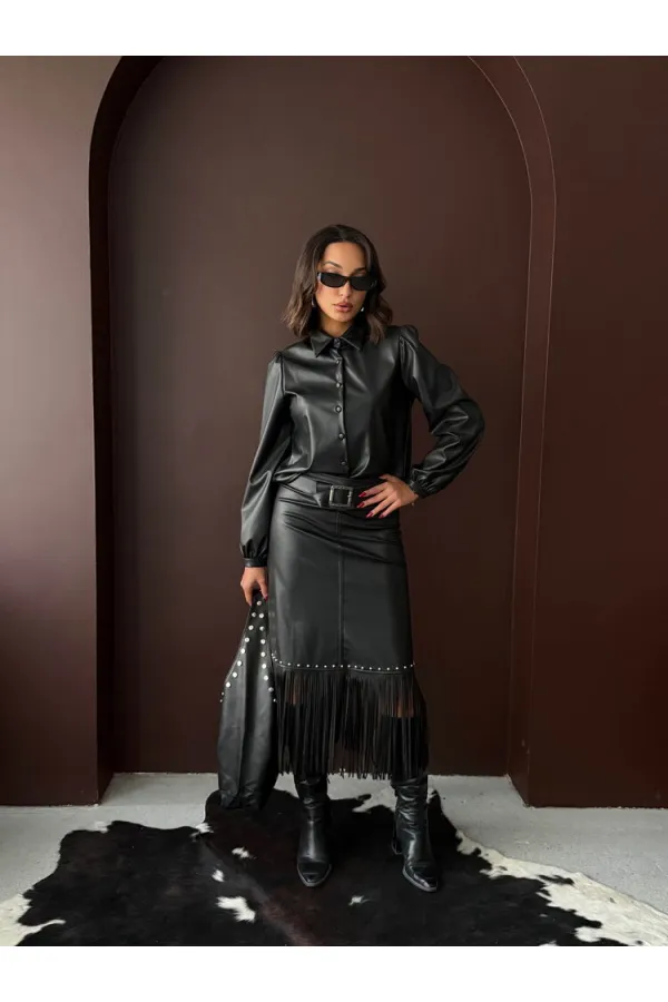 Chemises en similicuir Topshow en gros - Noir | F2044