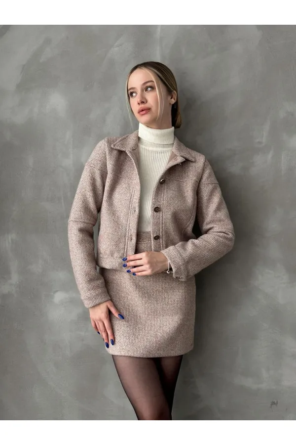 Dugmeli Kase Toptan Mont - Açık Kahve | TOPSHOW | F1547