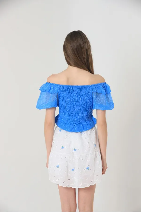 Jupe courte brodée de fleurs bleue, au-dessus du genou (vente en gros) | TOPSHOW